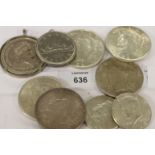 US SILVER DOLLARS etc. Five 1922 Peace dollars, all with Eagle reverse. Two Kennedy Half