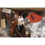 SAM BROWNES, BOOTS etc A quantity of Sam Browne belt parts and Stable belts, also a pair of officers