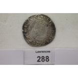 AN ELIZABETH 1 SHILLING PIECE. A fifth issue Elizabeth 1 Shilling without date or rose, C 1592-95