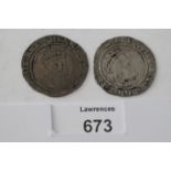 TWO HENRY V111 GROATS. A Henry V111 second coinage groat with no discernible mintmark. A third