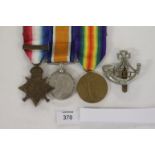 A 1st KINGS SHROPSHIRE L I 1914 STAR/BAR TRIO. A 1914 Star with bar, British War & Victory Medals