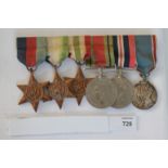 A W W 11 MEDAL GROUP. A set of six medals mounted for wear, unnamed as issued. Comprising of 1939/