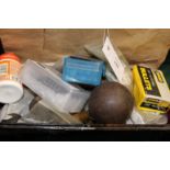 A QTY OF CAST BALLS etc A large quantity of cast lead balls, bullets and empty cases. Some tools and