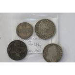 SHILLING & SIXPENCE PIECES. A William 111 shilling dated 1696, another with ineligible date. A Queen