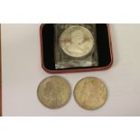CASED GIBRALTAR SILVER CROWNS etc Six cased Silver Proof Gibraltar Crowns, two Morgan Dollars