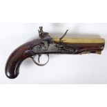 A LARGE BORE PISTOL BY RYAN & SON. A large bore 5" long brass barrel flintlock coat pistol by Ryan &