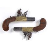 A PAIR OF ABBEY OF NEWPORT FLINTLOCK PISTOLS. A pair of turn-off 1.1/2" steel barrelled flintlock