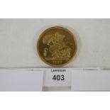 A £5 GOLD PIECE. A Victorian Golden Jubilee £5 Gold Piece dated 1887.