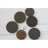 SIX TOKENS. Six copper tokens including an undated Liverpool John of Guant Halfpenny. A 1796