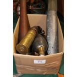 A STICK GRENADE AERIAL BOMB etc. Inert Mortar bomb round and a Stick Grenade, 1904 German shell,