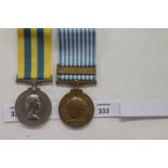 A KOREA PAIR. A Korea Medal named to 5672614 Cpl M R Priddice R.E. A United Nations Medal with bar
