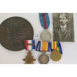 A R HIGHLANDERS CASUALTY GROUP OF FOUR & A DEATH PLAQUE. A 1914 Star, Brith War & Victory Medals