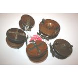 ANTIQUE FISHING REELS five vintage wooden fishing reels, one with a patent registration number. (5)