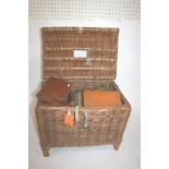 FISHING BASKET & CONTENTS a wicker fishing basket, also including a Fishing Creel, loose flies and