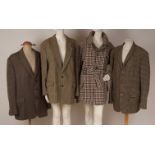 MEN'S VINTAGE CLOTHES - TWEED JACKETS A collection of four men's tweed jackets. A green checked