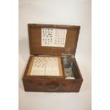 VINTAGE WOODEN FLY TYING BOX & ACCESSORIES a large wooden box with a lift out section with