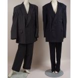 TWO VINTAGE GENTLEMAN'S PIN-STRIPE SUITS A grey wool suit with white pin-stripe. Two pairs of