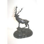 BRONZE STAG - AFTER MENE a 20thc bronze model of a Stag, mounted on a marble plinth. Bears