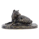 BRONZE OF A FOX - AFTER MENE a bronze model of a Fox, mounted on an oval base. Bears signature, P
