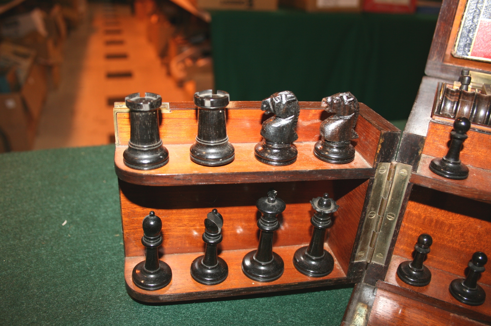 ANTIQUE GAMES COMPENDIUM a Rosewood cased Games Compendium, including a boxwood and ebony Chess Set, - Image 7 of 10