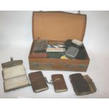 VINTAGE FISHING WALLETS & FLIES 4 vintage leather wallets (3 with names inside) containing a variety