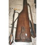 LEG OF MUTTON LEATHER GUN CASE with a secure lever brass lock and stamped with the owners name, also