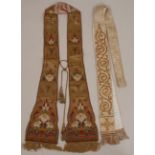 TWO EMBROIDERED ECCLESIASTICAL STOLES