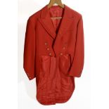 HUNTING COAT & BUTTONS a long red hunting coat with brass hunt buttons,105cms long