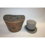 VINTAGE LEATHER HAT BOX & TOP HAT the hat box by Hyam & Co Ltd, Oxford St, with a velvet lined