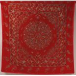 EMBROIDERED WOOL TABLE CLOTH An early C19th red felt tablecloth with chain stitch embroidery. (1)