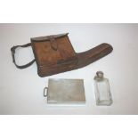 LEATHER CASED SANDWICH TIN & SPIRIT FLASK a leather case containing a metal sandwich tin, and a