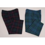 TWO PAIRS OF MEN'S TARTAN TROUSERS Very smart beautifully kept men's dark green, red and blue