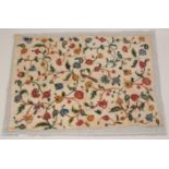 A C17TH EMBROIDERED PILLOW SHAM Scrolling stems with colourful flowers, leaves and exotic birds,