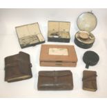 ANTIQUE FLY TYING ACCESSORIES including 2 Farlows leather fly wallets, various metal fly tins with
