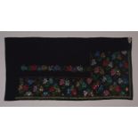 A RUSSIAN WOOL & BEADED CLOTH & ART DECO RUNNER. A heavy black wool cloth, beaded in colourful