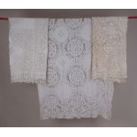 VICTORIAN LACE TABLE CLOTHS & A CHINESE DRAGON TABLECLOTH Three lace worked tablecloths. Linen