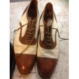 A PAIR OF WW11 LEATHER BOOTS & CANVAS BROGUES A pair of leather boots made in Berkeley Sq, London