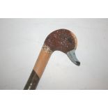 DUCKS HEAD WALKING STAFF - COLIN CHRISTIAN a long wooden walking staff with the top carved in the