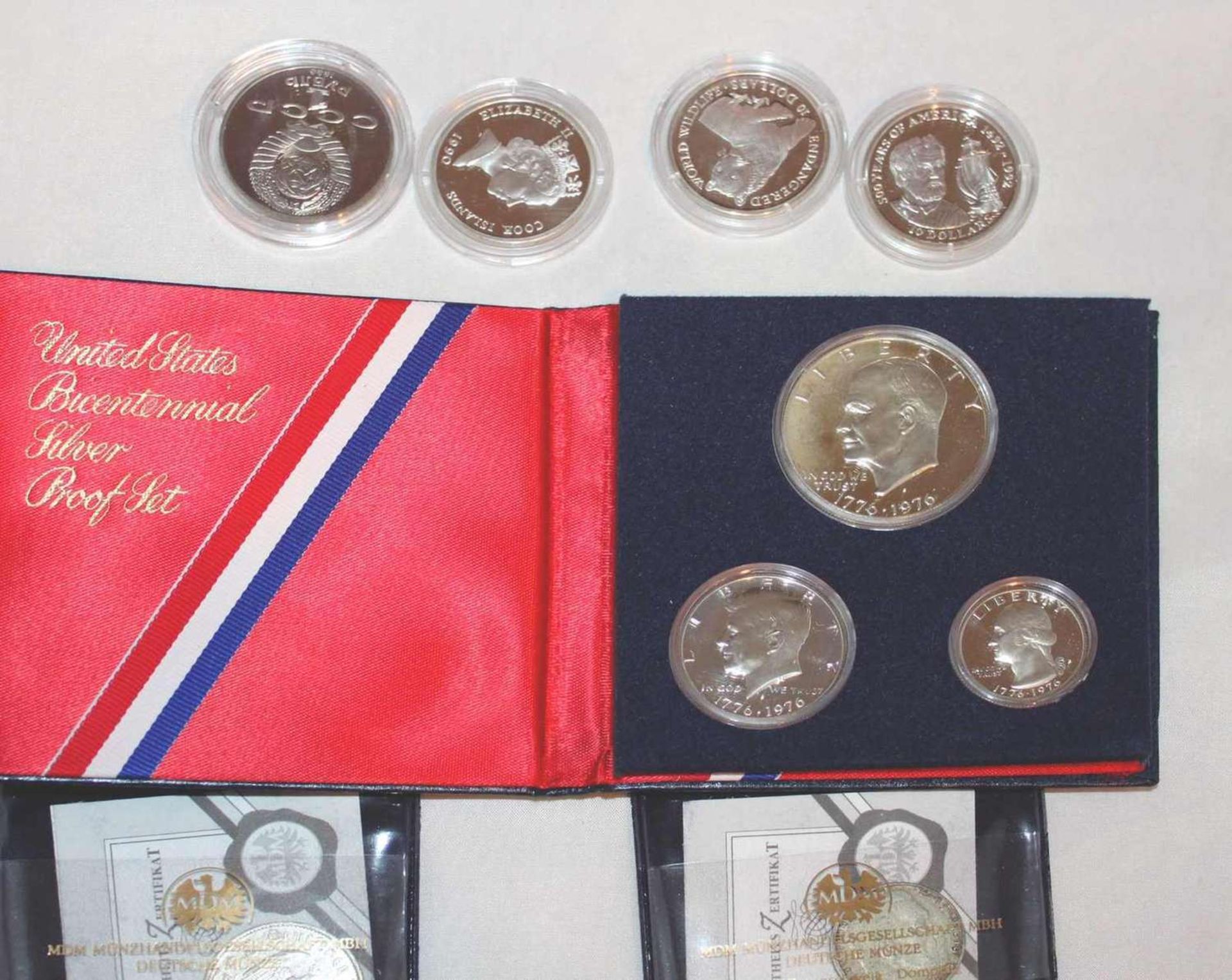 Lot Münzen, teilweise Silber, bestehend aus: USA 1976, Bicentennial Silver Proof Set, Erhaltung: PP.