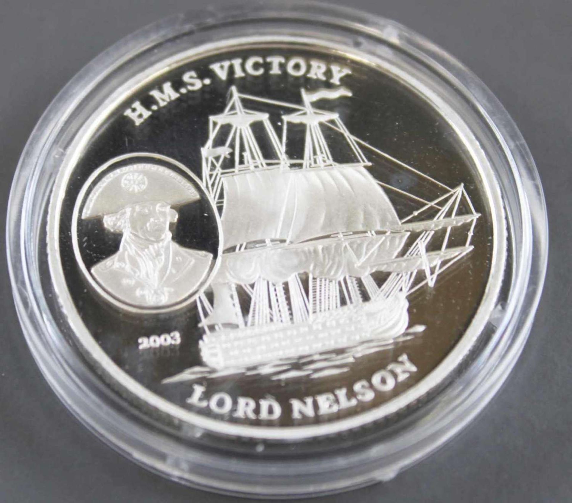 Volksrepublik Korea 2003, 5 Won - Silbermünze "Lord Nelson". Silber 999, Gewicht: 20 g. In Kapsel. - Image 2 of 2