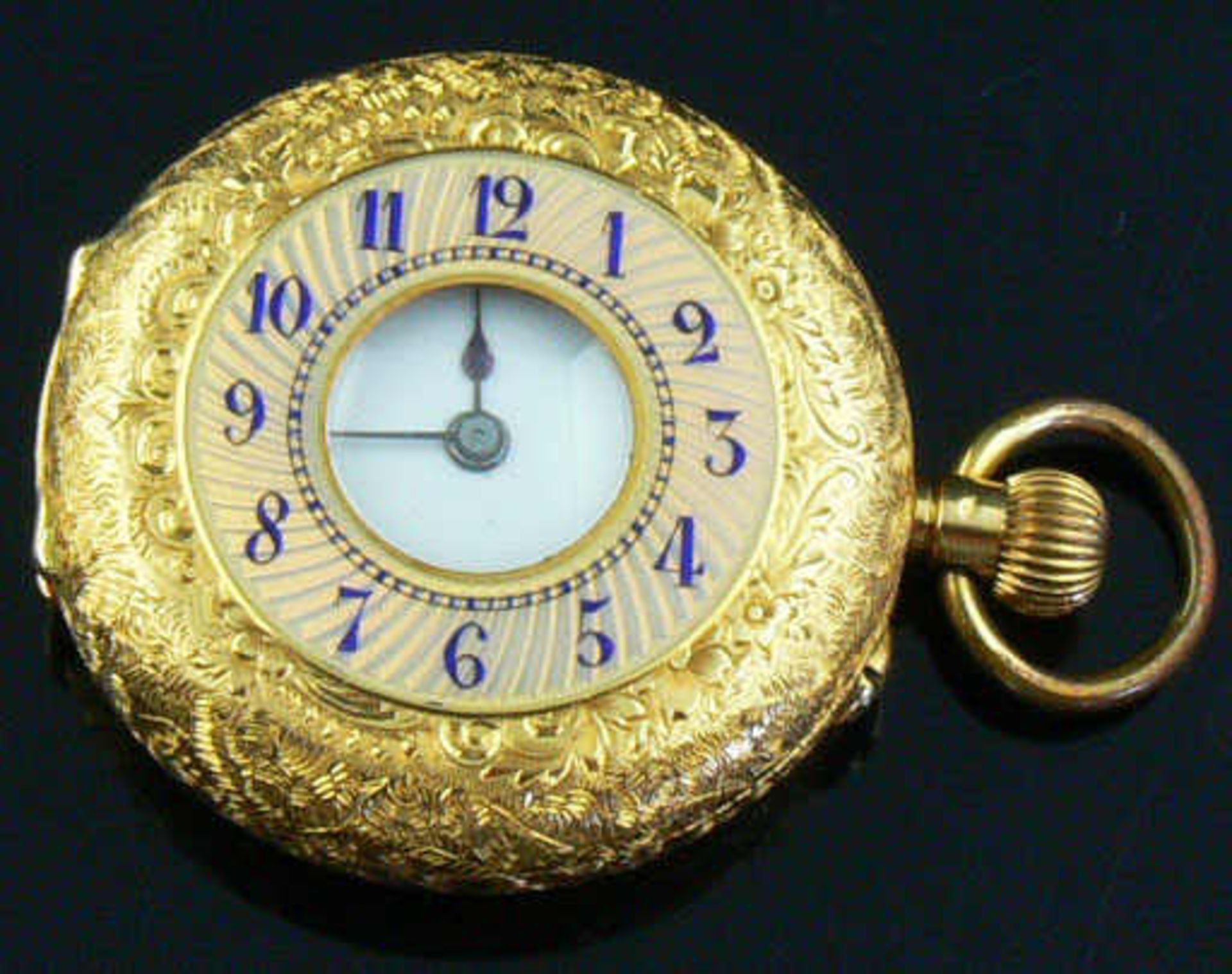 750er Gold Taschenuhr mit Emaille, ca 41,88 g. 750 gold pocket watch with enamel, about 41.88 g .