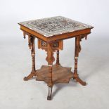 A late 19th century Eastern ivory, ebony and mother of pearl inlaid occasional table, the square top