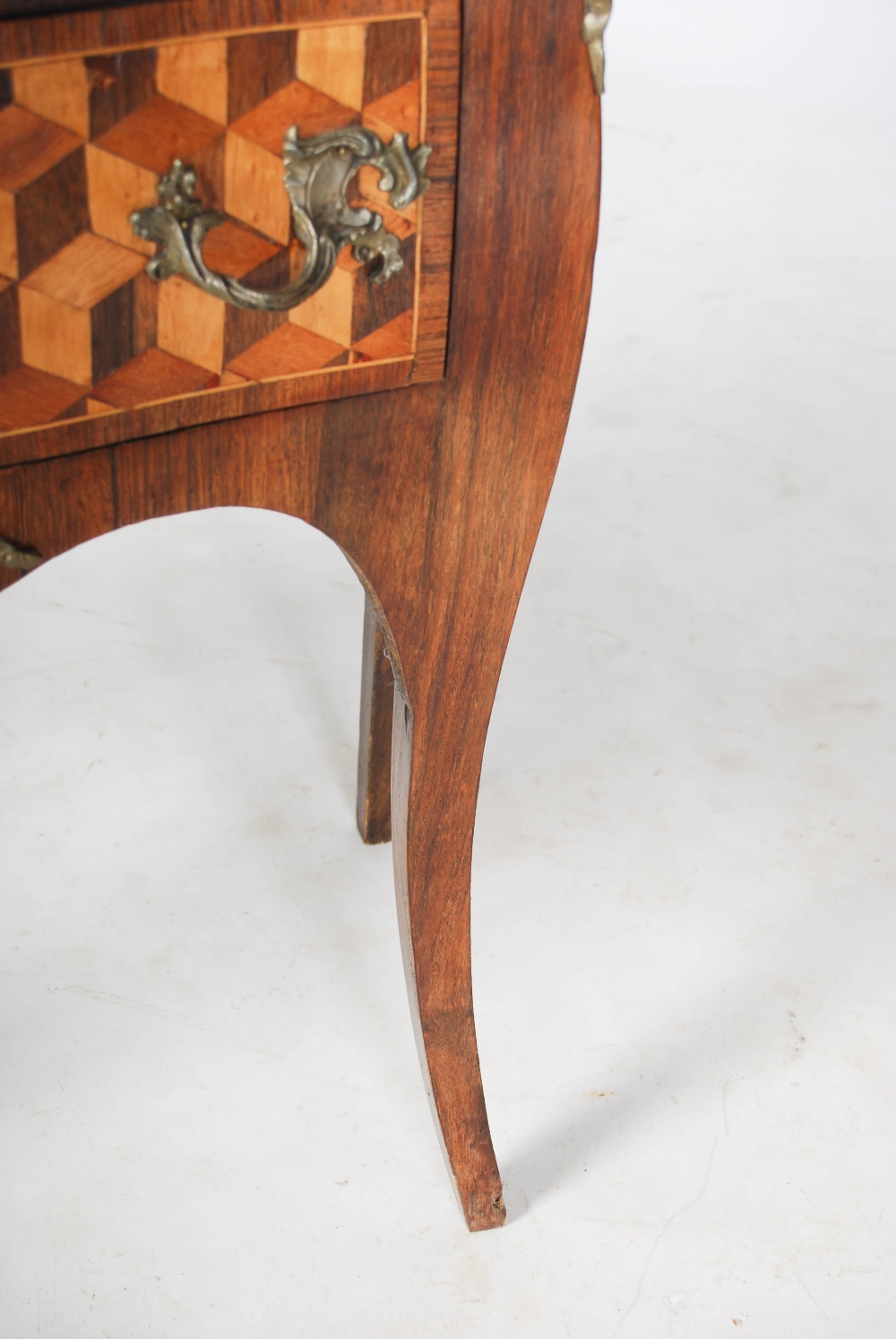 A late 19th century French kingwood, parquetry and gilt metal mounted commode, the red and white - Image 5 of 14