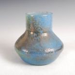 A rare and early Monart Ware vase, shape GA, mottled blue and green glass with surface decoration