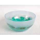 A Monart bowl, shape MA, mottled blue and green glass with gold inclusions and a band of typical