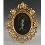 19th century Italian School Madonna praying oil on board, in Florentine giltwood frame 28cm x 22cm