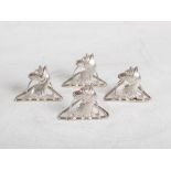 A set of four Edwardian silver Armorial Crest menu holders, Birmingham, 1906, makers mark L.E, 4.5cm