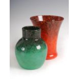 Two Monart vases, shape N and shape WK, shape N mottled black and green glass with gold inclusions