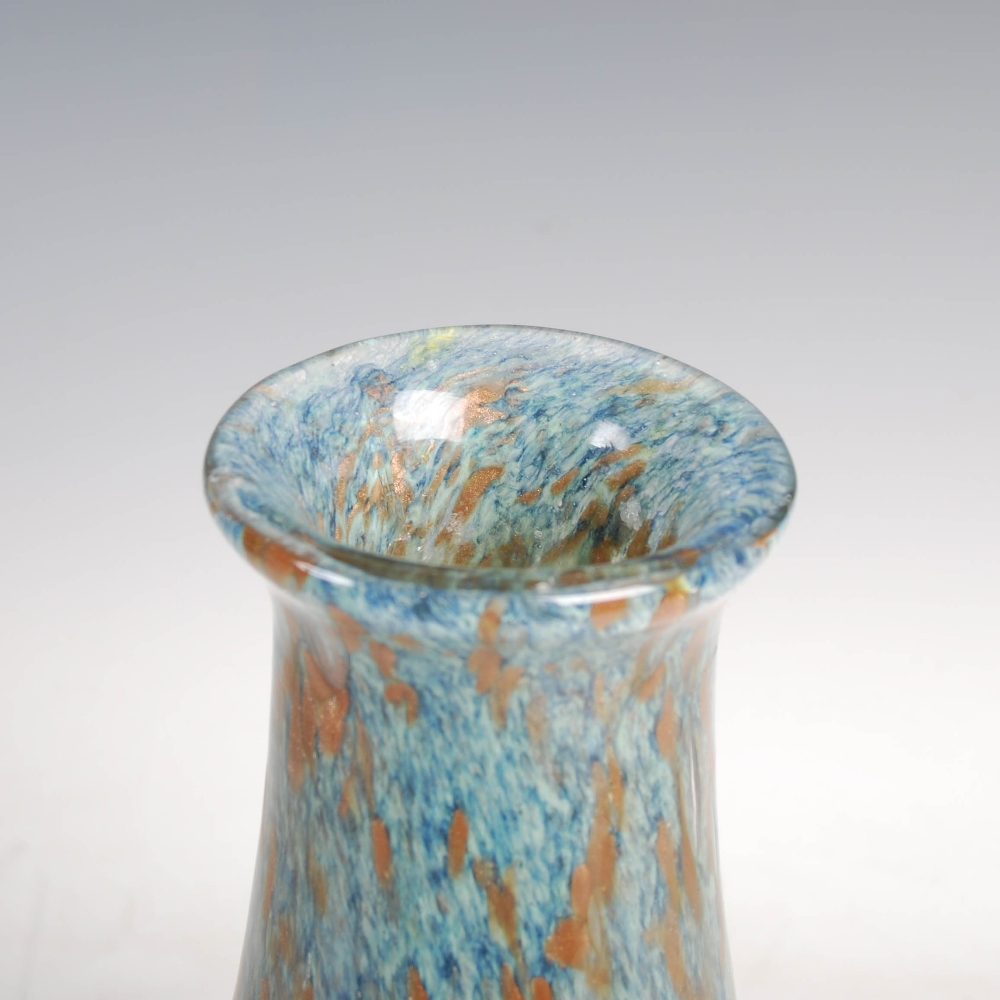 A Monart vase, shape S, mottled blue and green glass with gold inclusions, 32.5cm high. - Image 2 of 5