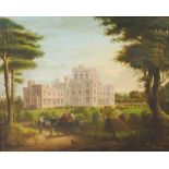 19th century British School Surveying the property, portrait of a Country House oil on canvas 63cm x